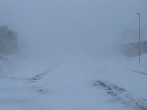 Snowy spring day in Nuuk city center