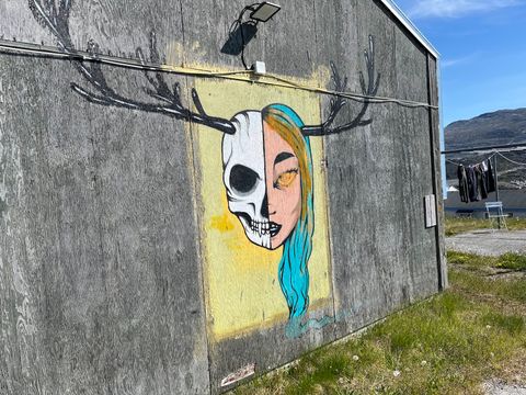 Split Face with Antlers - Street Art in Nuussuaq