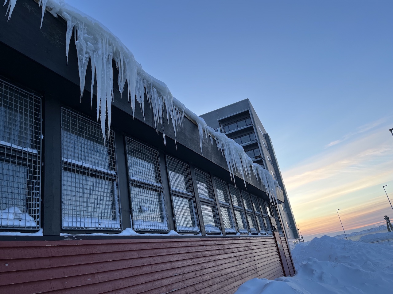 Icicles on the KTI Tech College Greenland Building in Nuuk